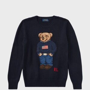 Polo by Ralph Lauren Navy Sweater + Beanie with Flag Bear